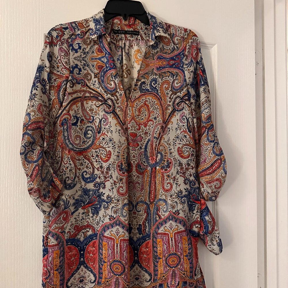 Zara Floral Paisley  3/4 L Sleeve Tunic Size XS
